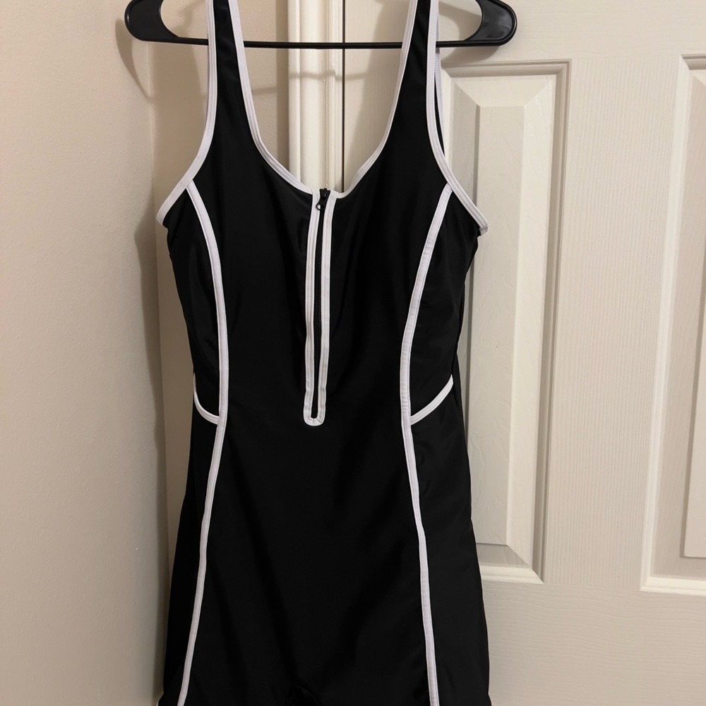 Chic Black One-Piece Swimsuit with White Accents